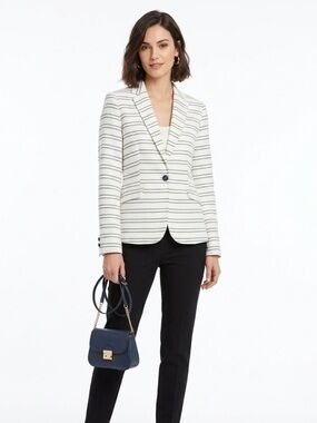Adrienne Vittadini Nautical Cream Blazer with Navy Stripes